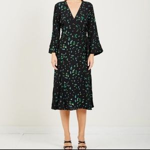 GANNI Floral Print Crepe Wrap Dress